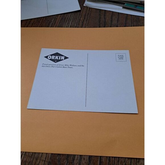 Vintage Mike Wallace #20 Orkin Pest Control NASCAR Postcard 7x5 Oldsmobile - Picture 2 of 2